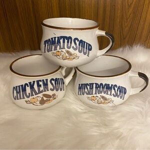 Vintage festival stone wear mushroom chicken tomato soup cups bowls with handles